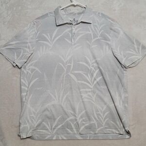 Nat Nast Polo Shirt Mens XL Gray White Palm Leaf Pattern Luxury Originals Casual